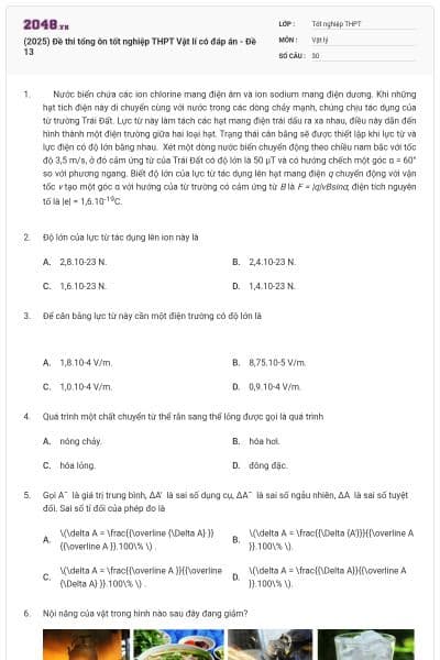 (2025) Đề thi tổng ôn tốt nghiệp THPT Vật lí có đáp án - Đề 13