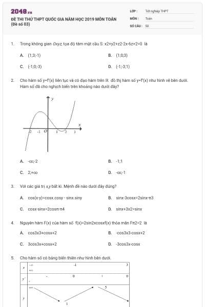 ĐỀ THI THỬ THPT QUỐC GIA NĂM HỌC 2019 MÔN TOÁN (Đề số 03)