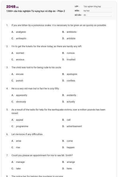 1300+ câu trắc nghiệm Từ vựng học có đáp án - Phần 2