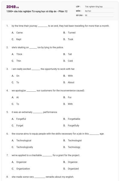 1300+ câu trắc nghiệm Từ vựng học có đáp án - Phần 12