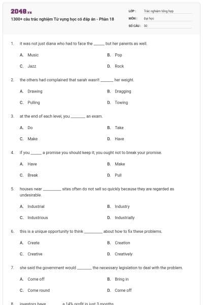 1300+ câu trắc nghiệm Từ vựng học có đáp án - Phần 18