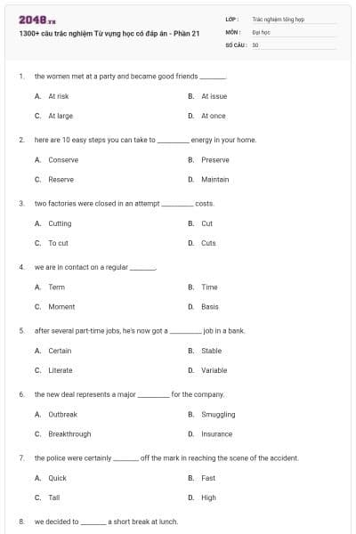 1300+ câu trắc nghiệm Từ vựng học có đáp án - Phần 21