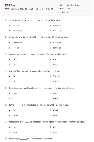 1300+ câu trắc nghiệm Từ vựng học có đáp án - Phần 24