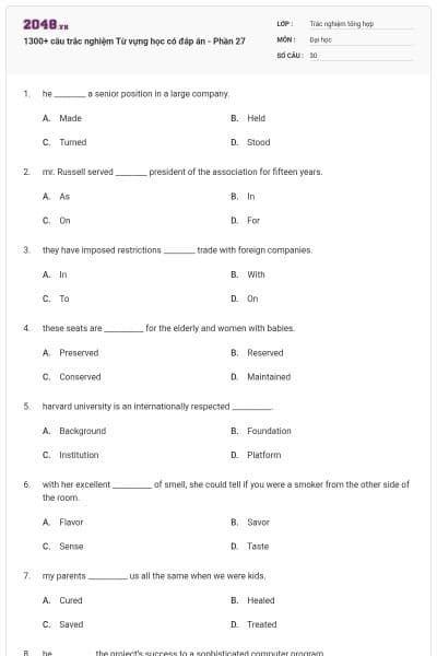 1300+ câu trắc nghiệm Từ vựng học có đáp án - Phần 27