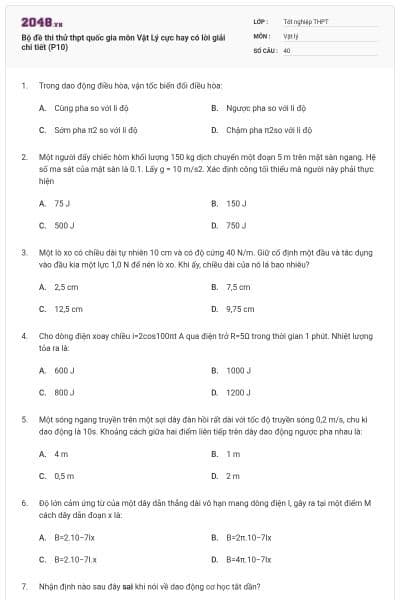 Bộ đề thi thử thpt quốc gia môn Vật Lý cực hay có lời giải chi tiết (P10)