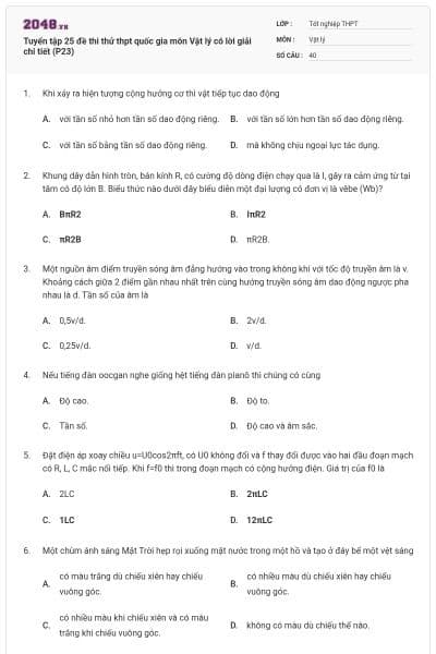 Tuyển tập 25 đề thi thử thpt quốc gia môn Vật lý có lời giải chi tiết (P23)