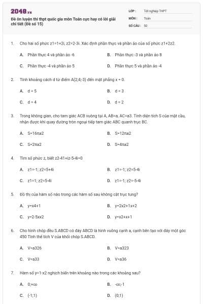 Đề ôn luyện thi thpt quốc gia môn Toán cực hay có lời giải chi tiết (Đề số 15)