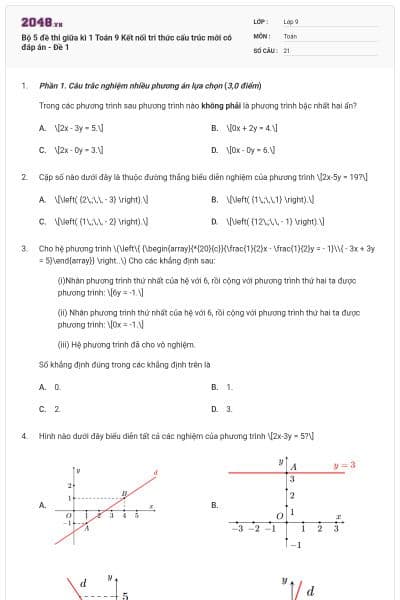Bộ 5 đề thi giữa kì 1 Toán 9 Kết nối tri thức cấu trúc mới có đáp án - Đề 1
