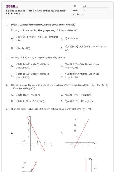 Bộ 5 đề thi giữa kì 1 Toán 9 Kết nối tri thức cấu trúc mới có đáp án - Đề 3
