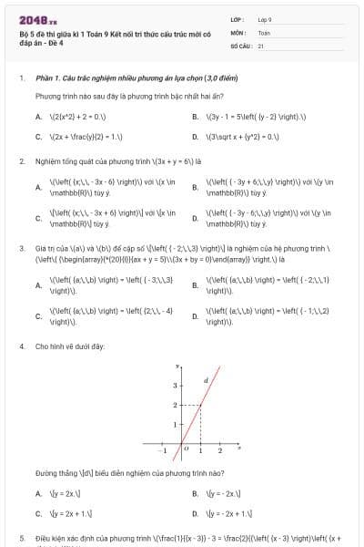 Bộ 5 đề thi giữa kì 1 Toán 9 Kết nối tri thức cấu trúc mới có đáp án - Đề 4