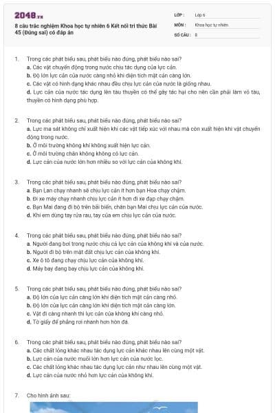 8 câu trắc nghiệm Khoa học tự nhiên 6 Kết nối tri thức Bài 45 (Đúng sai) có đáp án