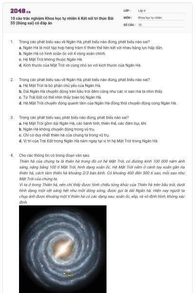 10 câu trắc nghiệm Khoa học tự nhiên 6 Kết nối tri thức Bài 55 (Đúng sai) có đáp án