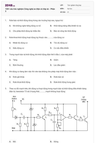 100+ câu trắc nghiệm Công nghệ xe điện có đáp án - Phần 3