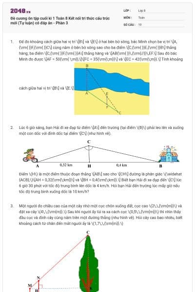 Đề cương ôn tập cuối kì 1 Toán 8 Kết nối tri thức cấu trúc mới (Tự luận) có đáp án - Phần 3