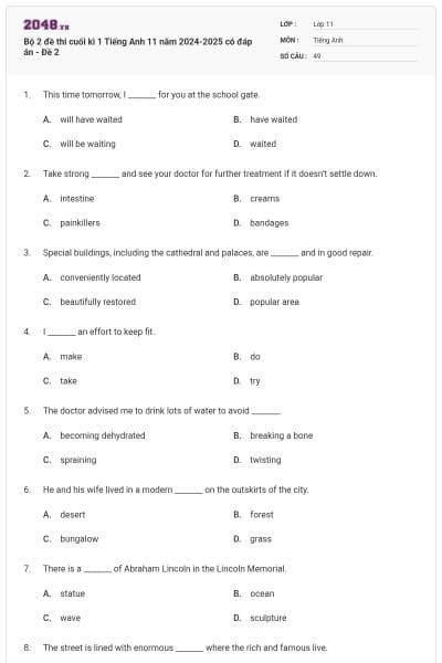 Bộ 2 đề thi cuối kì 1 Tiếng Anh 11 năm 2024-2025 có đáp án - Đề 2