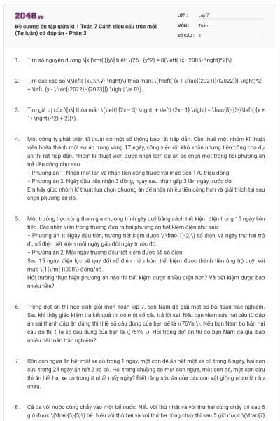 Đề cương ôn tập giữa kì 1 Toán 7 Cánh diều cấu trúc mới (Tự luận) có đáp án - Phần 3