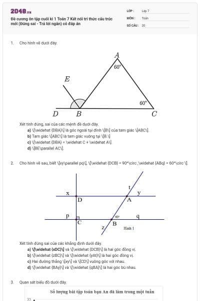 Đề cương ôn tập cuối kì 1 Toán 7 Kết nối tri thức cấu trúc mới (Đúng sai - Trả lời ngắn) có đáp án