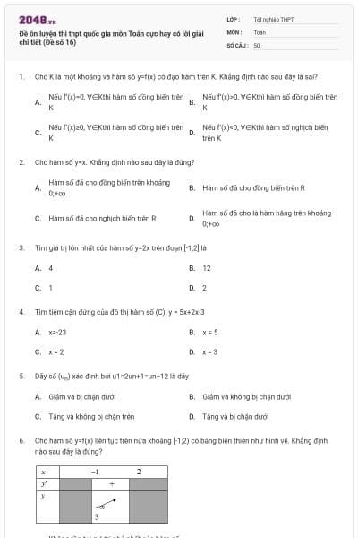 Đề ôn luyện thi thpt quốc gia môn Toán cực hay có lời giải chi tiết (Đề số 16)