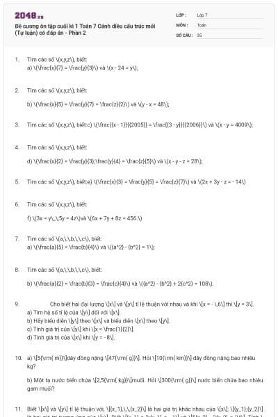 Đề cương ôn tập cuối kì 1 Toán 7 Cánh diều cấu trúc mới (Tự luận) có đáp án - Phần 2