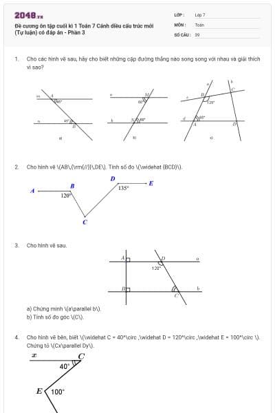 Đề cương ôn tập cuối kì 1 Toán 7 Cánh diều cấu trúc mới (Tự luận) có đáp án - Phần 3