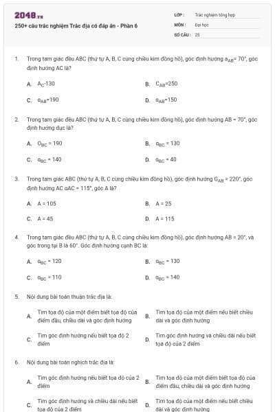 250+ câu trắc nghiệm Trắc địa có đáp án - Phần 6