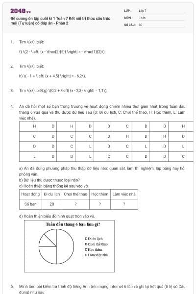 Đề cương ôn tập cuối kì 1 Toán 7 Kết nối tri thức cấu trúc mới (Tự luận) có đáp án - Phần 2