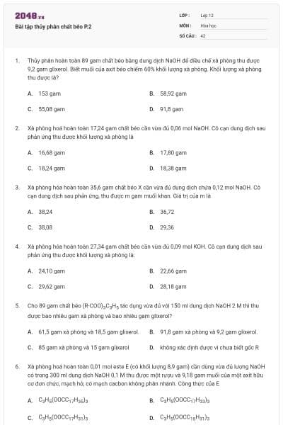 Bài tập thủy phân chất béo P.2