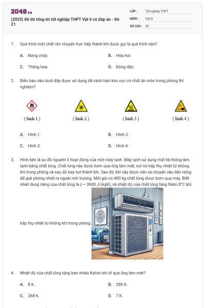 (2025) Đề thi tổng ôn tốt nghiệp THPT Vật lí có đáp án - Đề 21
