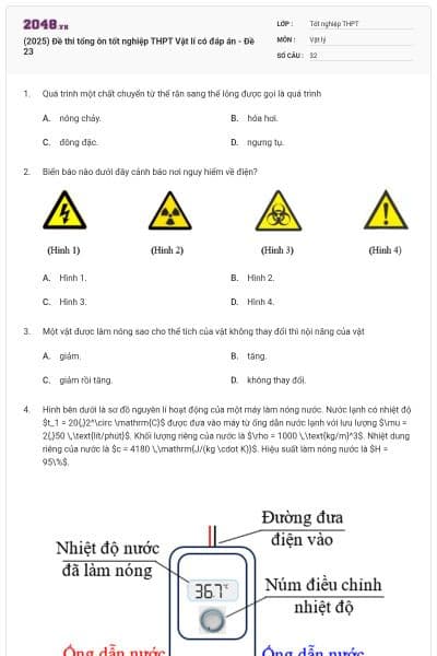 (2025) Đề thi tổng ôn tốt nghiệp THPT Vật lí có đáp án - Đề 23