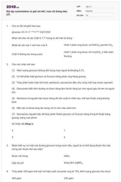 Bài tập cacbonhidrat có giải chi tiết ( mức độ thông hiểu p2)