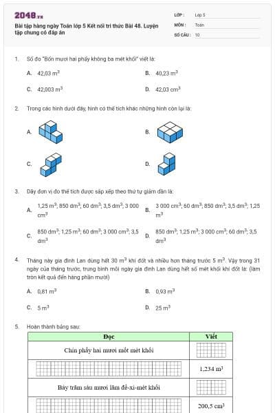 Bài tập hàng ngày Toán lớp 5 Kết nối tri thức Bài 48. Luyện tập chung có đáp án