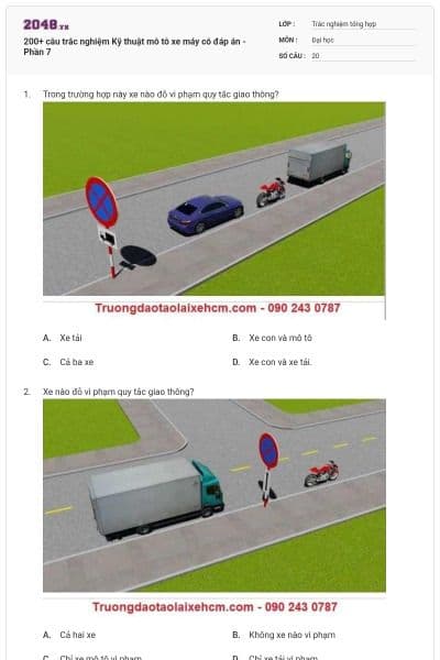 200+ câu trắc nghiệm Kỹ thuật mô tô xe máy có đáp án - Phần 7