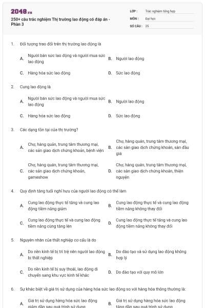 250+ câu trắc nghiệm Thị trường lao động có đáp án - Phần 3