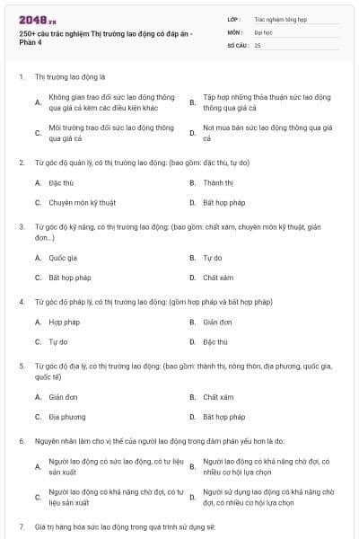 250+ câu trắc nghiệm Thị trường lao động có đáp án - Phần 4