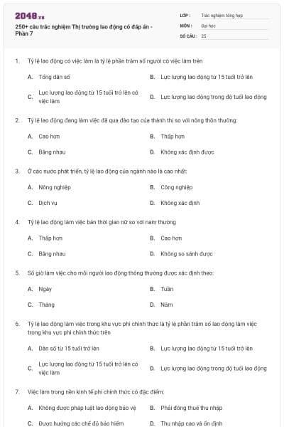 250+ câu trắc nghiệm Thị trường lao động có đáp án - Phần 7