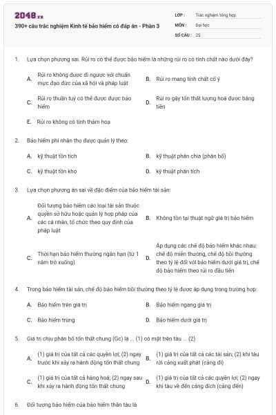390+ câu trắc nghiệm Kinh tế bảo hiểm có đáp án - Phần 3