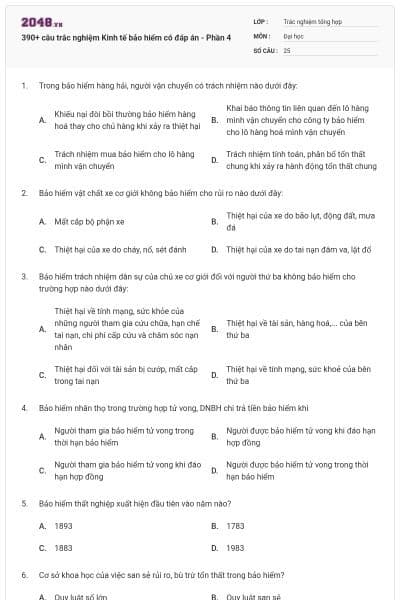 390+ câu trắc nghiệm Kinh tế bảo hiểm có đáp án - Phần 4