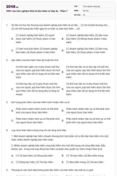 390+ câu trắc nghiệm Kinh tế bảo hiểm có đáp án - Phần 7