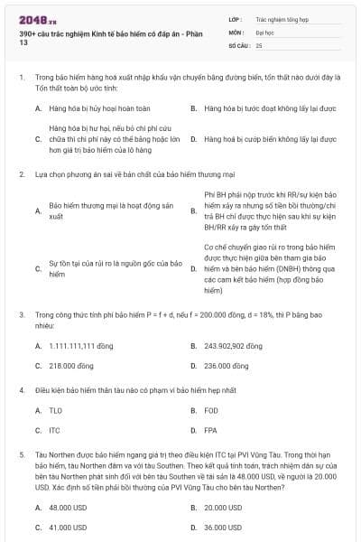 390+ câu trắc nghiệm Kinh tế bảo hiểm có đáp án - Phần 13