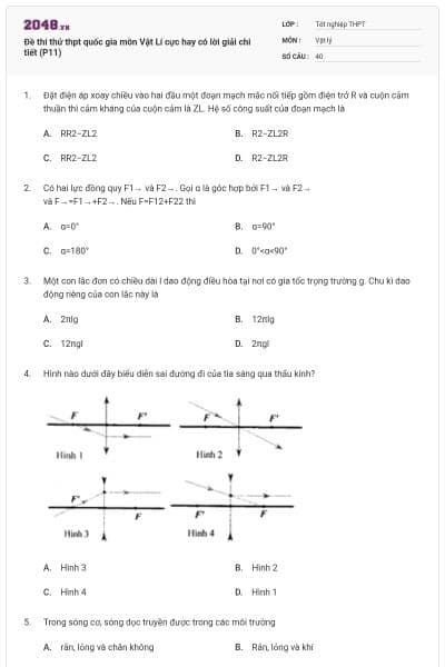 Đề thi thử thpt quốc gia môn Vật Lí cực hay có lời giải chi tiết (P11)