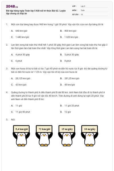 Bài tập hàng ngày Toán lớp 5 Kết nối tri thức Bài 62. Luyện tập chung có đáp án