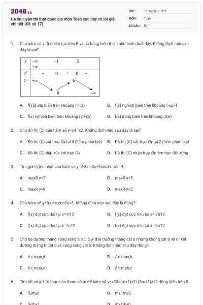 Đề ôn luyện thi thpt quốc gia môn Toán cực hay có lời giải chi tiết (Đề số 17)