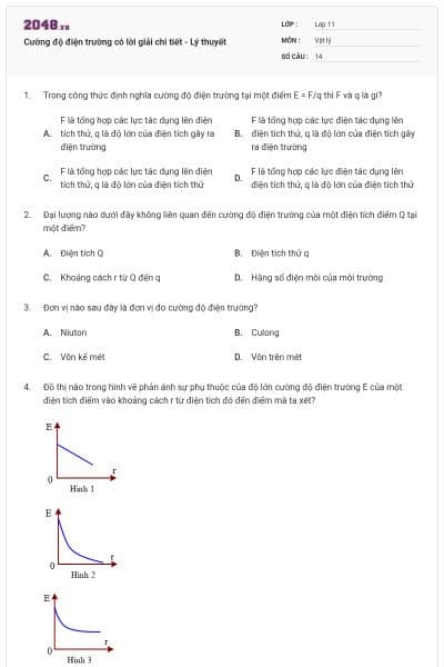 Cường độ điện trường có lời giải chi tiết - Lý thuyết