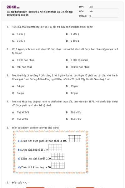 Bài tập hàng ngày Toán lớp 5 Kết nối tri thức Bài 72. Ôn tập đo lường có đáp án