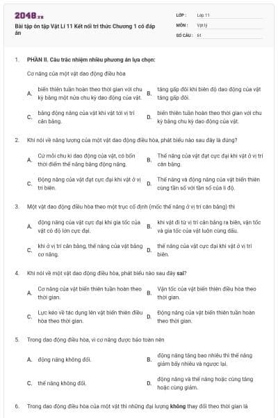 Bài tập ôn tập Vật Lí 11 Kết nối tri thức Chương 1 có đáp án