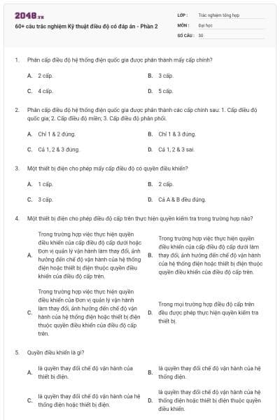 60+ câu trắc nghiệm Kỹ thuật điều độ có đáp án - Phần 2