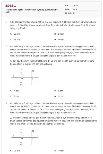 Trắc nghiệm Vật Lí 11 Mắt và các dụng cụ quang học(Đề số 2)