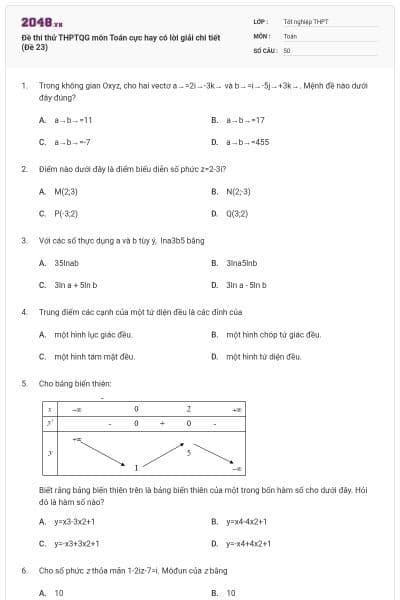 Đề thi thử THPTQG môn Toán cực hay có lời giải chi tiết (Đề 23)