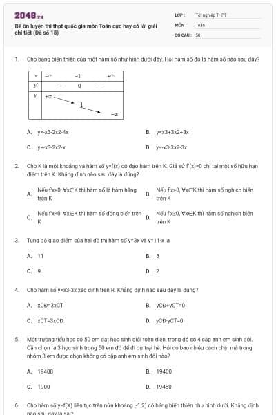 Đề ôn luyện thi thpt quốc gia môn Toán cực hay có lời giải chi tiết (Đề số 18)