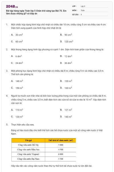 Bài tập hàng ngày Toán lớp 5 Chân trời sáng tạo Bài 75. Em làm được những gì? có đáp án